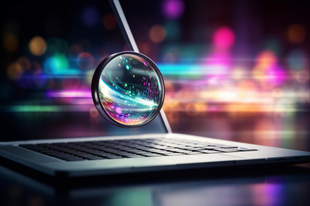 Unveiling the Hidden: Exploring the World with a Magnifying Glass on a Laptop Computerの素材