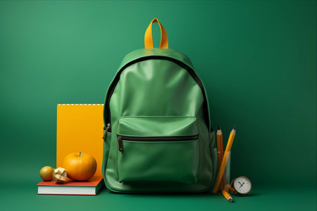 Back to School: Bursting with Stationery Delights on a Green Backgroundの素材