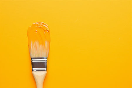Vibrant and Versatile: Exploring Artistic Expression with an Orange Painting Brush on a Solid Yellow Backgroundの素材