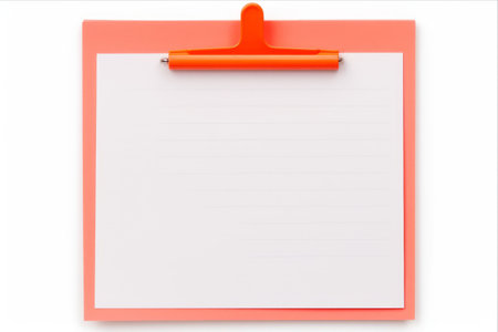 Isolated Orange Sticky Paper Note with Red Clip on White Backgroundの素材