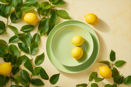 Ceramic Plate Stacks Topped with Fresh Citrus Fruits: Blending Contemporary Kitchen Style with Organic Vibesの素材