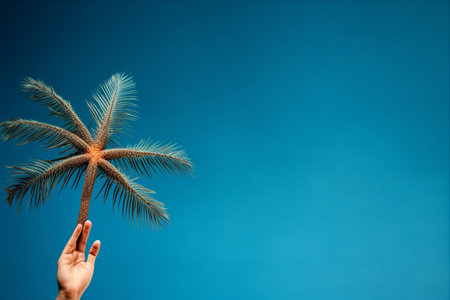 A Stunning Palm atop a Shimmering Blue Starfish: AR 3:2の素材
