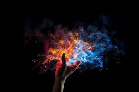Radiant Strokes: Illuminating the Darkness - An Artful Salute merging Light Painting on a Black Canvas [AR 3:2]の素材