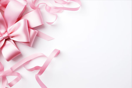 Pink Ribbon Adorned Paper Card on a White Background: A 3:2 Aspect Ratio Designの素材