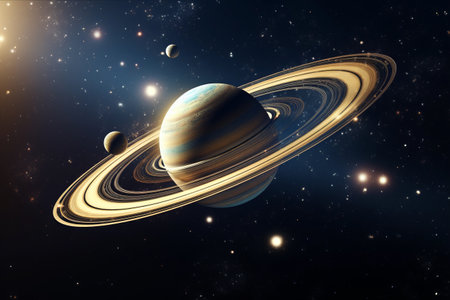 Unveiling Saturn's Exquisite Rings and Moons: A Captivating Portrait from Deep Spaceの素材