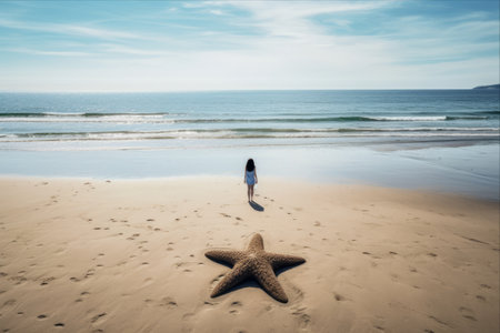 Serene Encounter: Embracing the Beauty of a Starfish on the Beachの素材