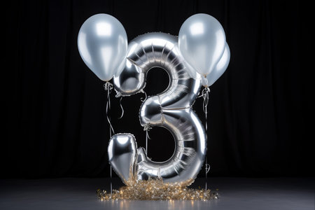 Shimmering Memories: A Captivating Photozone of Silver Balloons and Sparkling Numeralsの素材