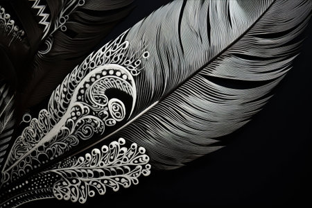 Monochrome Elegance: Textured Black and White Feather in a 3:2 Aspect Ratioの素材