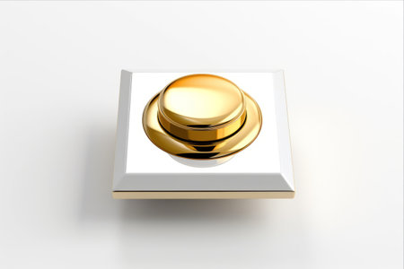 Gleaming Elegance: A Golden 3D Illustration Button on a White Backgroundの素材