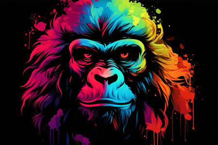 Captivating Gorilla: Vibrant Poster featuring Isolated Gorilla on Blackの素材