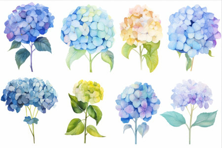 Enchanting Hydrangeas: A Transparent Oasis of Soft Watercolor Flowers Brought to Life by Generative AI [AR 3:2]の素材