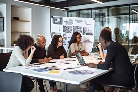 Embracing Diversity: Uniting Professionals in a Dynamic Website Graphic Design Board Meetingの素材