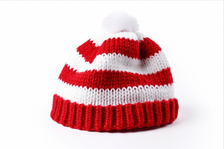 Festive Santa Beanie in Vibrant Red and White: Isolated Elegance on White Background -- AR 3:2の素材