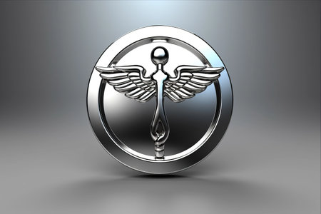 Caduceus Icon: A Symbol of Health and Healing on a Metal Internet Buttonの素材