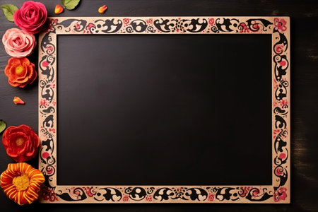 Vibrant Dia de los Muertos Chalkboard: Perfect Restaurant Menu Decoration and Halloween Mockup - Spacious Copy Space! (3:2 Ratio)の素材