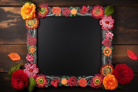 Colorful Dia de los Muertos Chalkboard: Spooky Restaurant Menu Mockup with Halloween Copy Spaceの素材