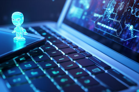 Close-Up of ChatGPT: OpenAI's New AI Chatbot Concept Illustrated on Mobile Phone Over Laptop Keyboard in Rome, Italyの素材