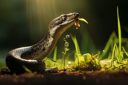 The Predator Strikes: Grass Snake Successfully Captures a Frog âAR 3:2の素材