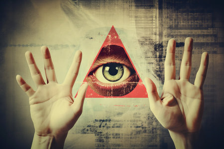 Alerting Beware: Hand Collage with Eye-Catching Warning Signの素材