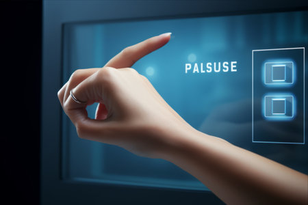 Symbolizing Control: The Action of a Female Hand on a Virtual Screenの素材