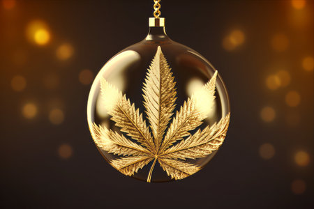 Golden Cannabis: A Minimalistic Christmas Background for CBD and Marijuana Festivitiesの素材