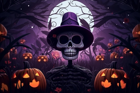 Haunted Horizons: A Generative AI Creates a Gloomy and Scary Halloween Background for Day of the Deadの素材