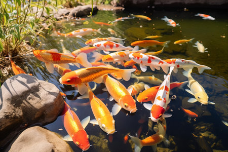 Serene Beauty: Captivating Nishikigoi in an Asian-Inspired River Pond Aquariumの素材