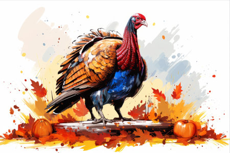 Festive Thanksgiving Turkey Graphics on a Clean White Background (Aspect Ratio: 3:2)の素材