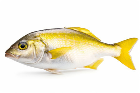 Exquisite Dorado Delight: Captivatingly Fresh Raw Fish Isolated on White, with Staggering Depth of Field and Focus Stacking [PNG Format]の素材