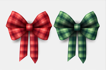 Vibrant Green and Red Tied Bow for Captivating Gift Package Decoration - Enhance Your Design with this Versatile Set of Ribbon Tied Bowsの素材