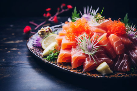 Savor the Vibrant Delights of Colorfully Filtered Japanese Sashimi with Fresh Vegetable Saladの素材