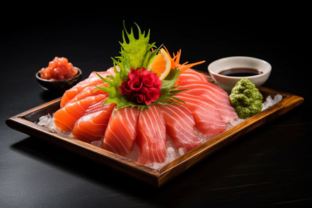 Exquisite Salmon & Tuna Sashimi Set: An Artful 3:2 Arrangementの素材