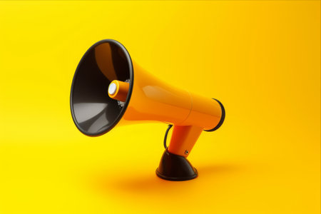 Amplifying Messages: Vibrant Megaphone Resonating on a Yellow Backgroundの素材