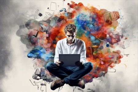 The Power of Online Education: A Contemporary Art Collage Illustrating the Importance of Learning and the Growth of Online Schoolsの素材