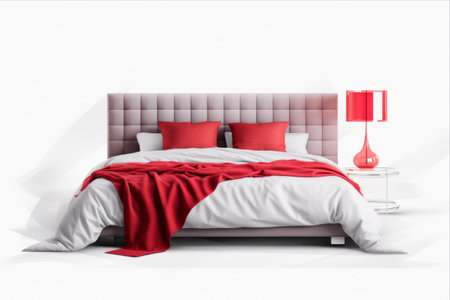 Contemporary Bed Design: Stunning Red Elements against Transparent Background â AR 3:2の素材