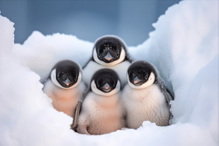 Parental Unity in the Antarctic Cold: Penguin Group Formations Nurture Chicks with Essential Survival Tacticsの素材