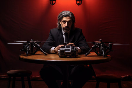 Modern Innovations: A Man Harnessing the Power of Dronesの素材