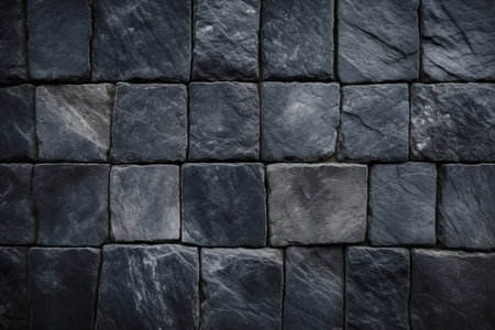 Mysterious and Stylish: Captivating Natural Stone Patterns in Dark and Black Floor Tile Texture and Backgroundの素材