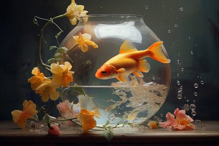 Aquatic Twist: The Fishy Encounter Within the Water-Filled Vaseの素材