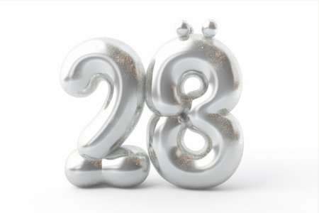 Shining Silver Balloons Shape Numbers 2024 on White Background: Embracing the New Yearの素材