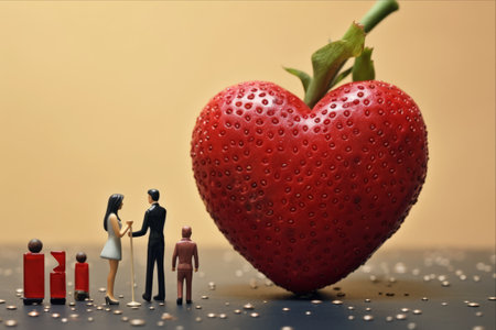 Vibrant Connections: Exploring Love, Nature, and Humanity in 'Red Heart Red Strawberry and People on the Notebook --AR 3:2'の素材