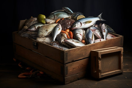 Crate of Freshly Caught Fish: A Delectable 3:2 Surpriseの素材