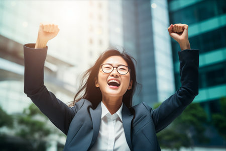 Resounding Harmonies of Triumph: Empowering Tale of a Victorious Asian Businesswoman Conquering the Corporate Worldの素材
