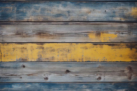 Vintage Minimalism: Embodied in a Blue and Yellow Wooden Wall with an Old Backgroundの素材