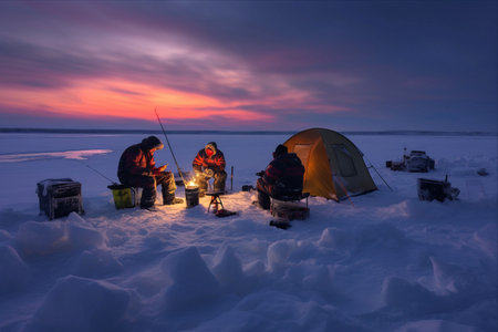 Winter Ice Fishing Adventures: Exploring the Serene Arctic Landscapeの素材