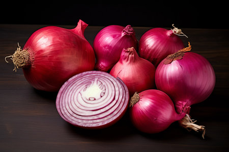 Onionlicious: A Delicious Display of Red Onions and Irresistible Onion Rings on a Crisp White Background!の素材
