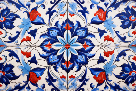 Exquisite Turkish Ceramic Tiles: A Captivating Oriental Pattern for Your Backgroundの素材