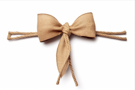 Classic and Sustainable Jute Packing Rope with Elegant Bow - White Backgroundの素材
