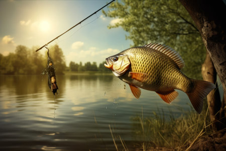 Lake Legends: Angler's Triumph with Crucian Fish Caught on Baitの素材