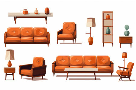 Immaculate Living Room Furniture Collection: Isolated on White Background [AR 3:2]の素材